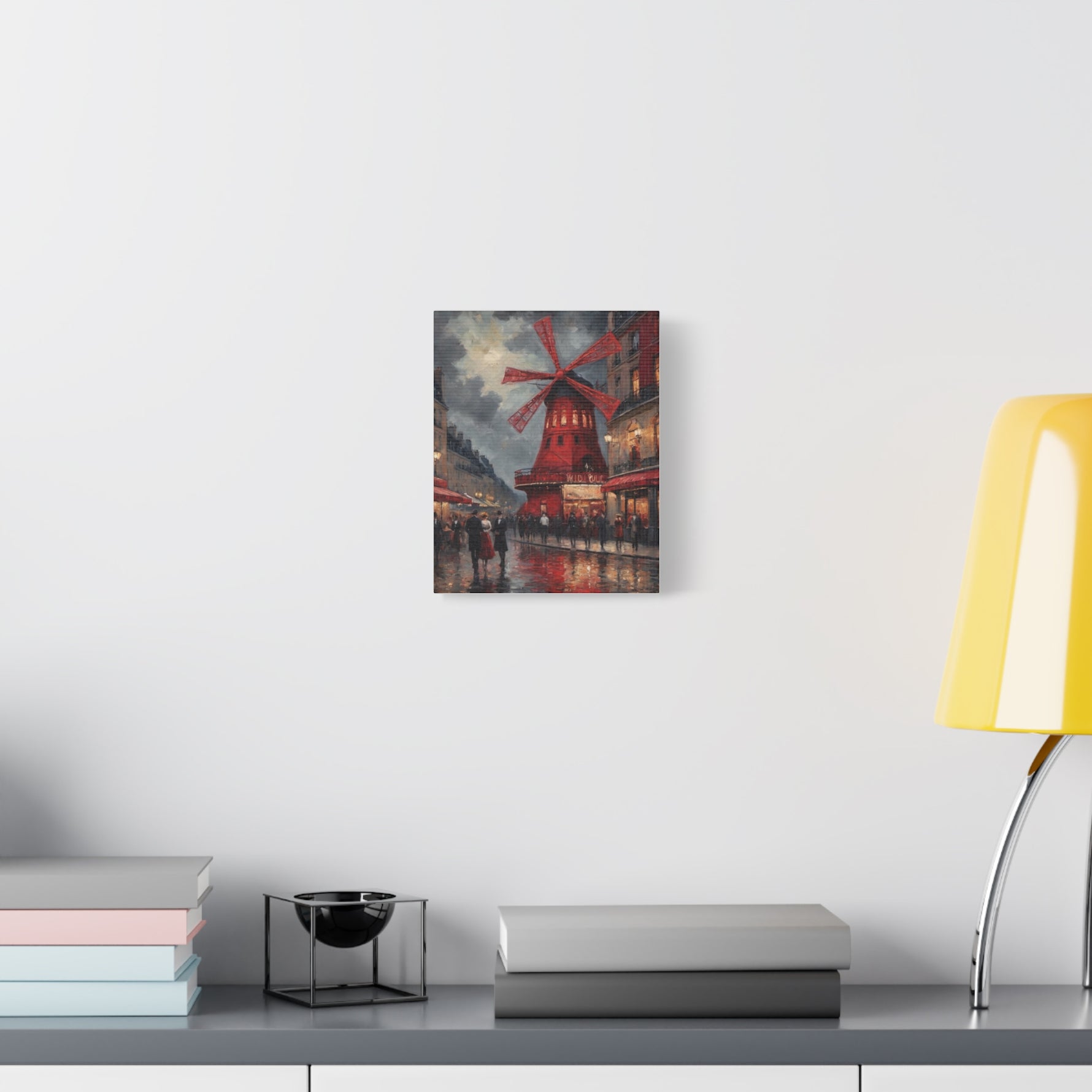 Paris Street Scene Canvas Print — Red Moulin Windmill Matte Stretched Wall Art - AquilVision
