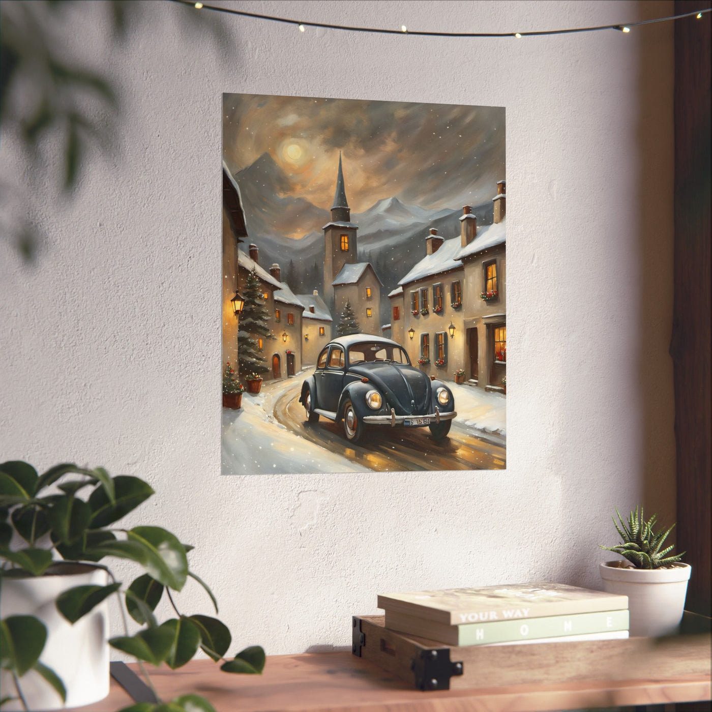 Vintage Winter Village Car Poster Printify