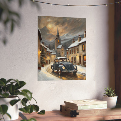 Vintage Winter Village Car Poster Printify
