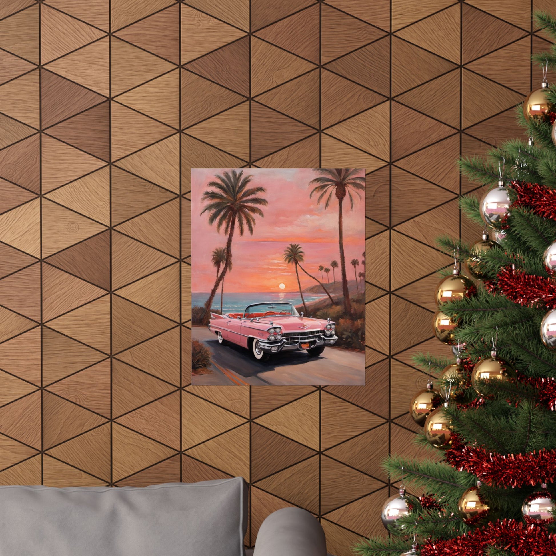 Retro Sunset Poster, Vintage Car Wall Art, 50s Decor, Tropical Vibes Home Decor, Gift for Car Lovers, Beach House Art - AquilVision