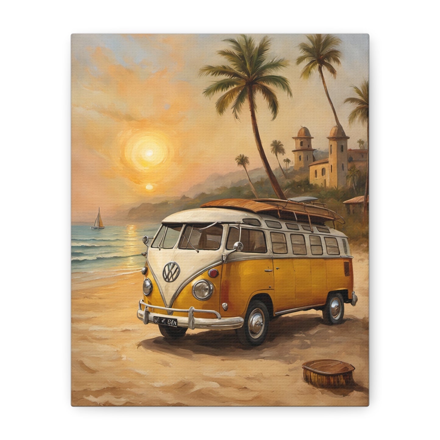 Beach Vibes Canvas Print, Summer Decor, VW Bus Art, Coastal Wall Art, Boho Home Decor, Travel-Inspired Gift