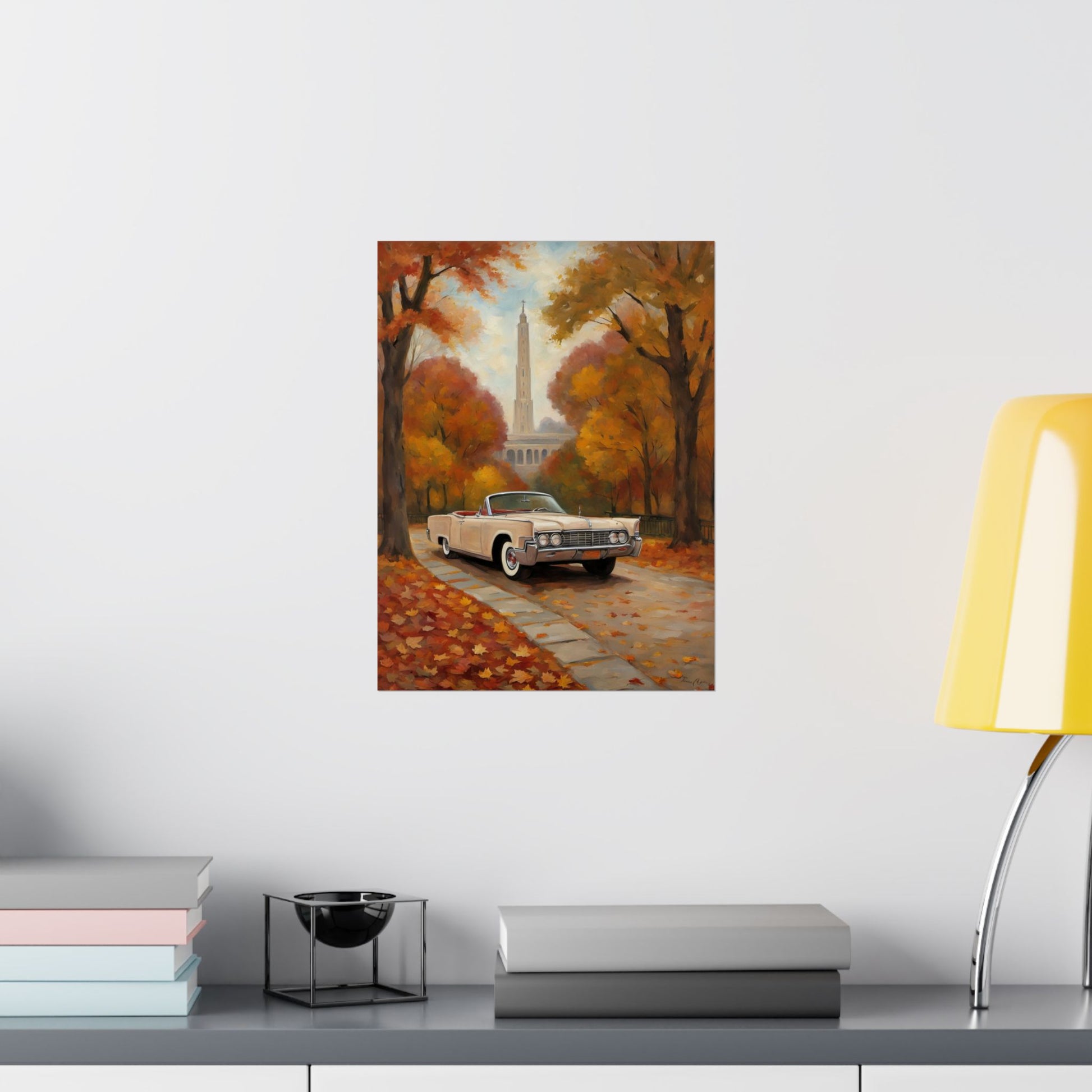 Autumn Car Poster, Vintage Wall Art, Home Decor, Fall Aesthetic, Gift for Him, Art Print, Matte Vertical Decor Printify