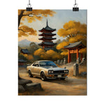 Classic Skyline Poster — Vintage Skyline Car in Autumn Japanese Temple Matte Vertical Poster