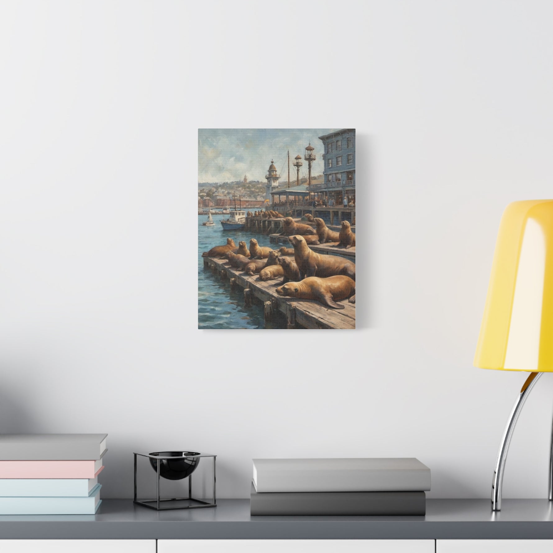 Sea Lions on Pier Matte Canvas Print — Nautical Coastal Wall Art - AquilVision
