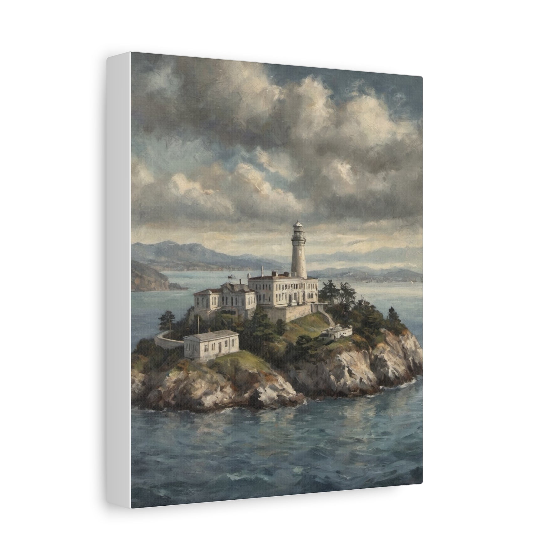 Lighthouse Island Canvas Wall Art — Coastal Seascape Matte Stretched Print - AquilVision