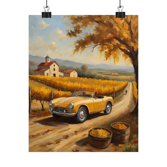 Autumn Vineyard Matte Vertical Poster, Cozy Fall Decor, Vintage Car Art, Home Wall Art, Perfect Gift for Nature Lovers