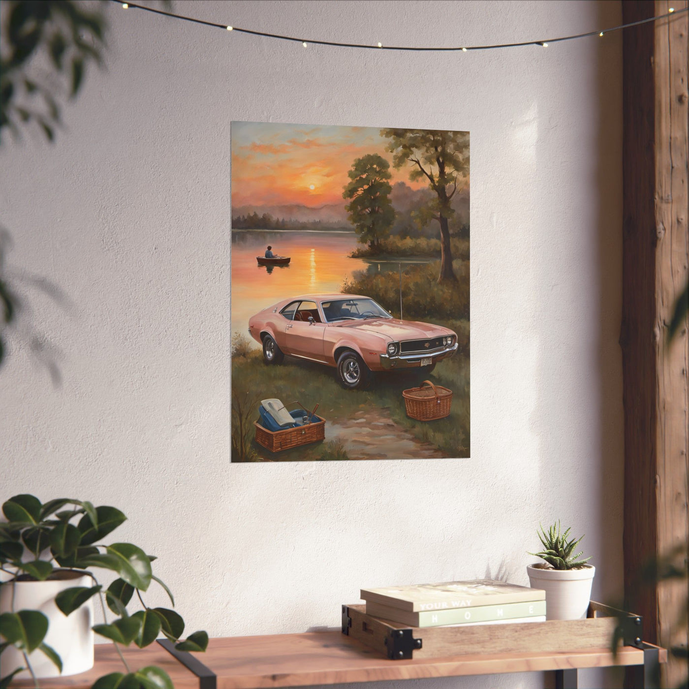 Vintage Car Sunset Matte Vertical Poster | AJ68 Collection Printify