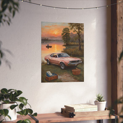 Vintage Car Sunset Matte Vertical Poster | AJ68 Collection Printify