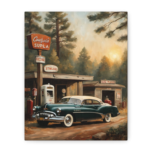 Vintage Car Canvas Print, Retro Wall Art, Home Decor, Gift for Car Enthusiasts, Nostalgic Artwork, Living Room Decoration