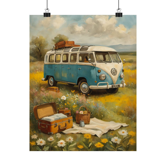 Vintage VW Bus Matte Vertical Posters, Bohemian Wall Art Prints, Travel Decor, Room Aesthetic, Gift for Adventure Lovers