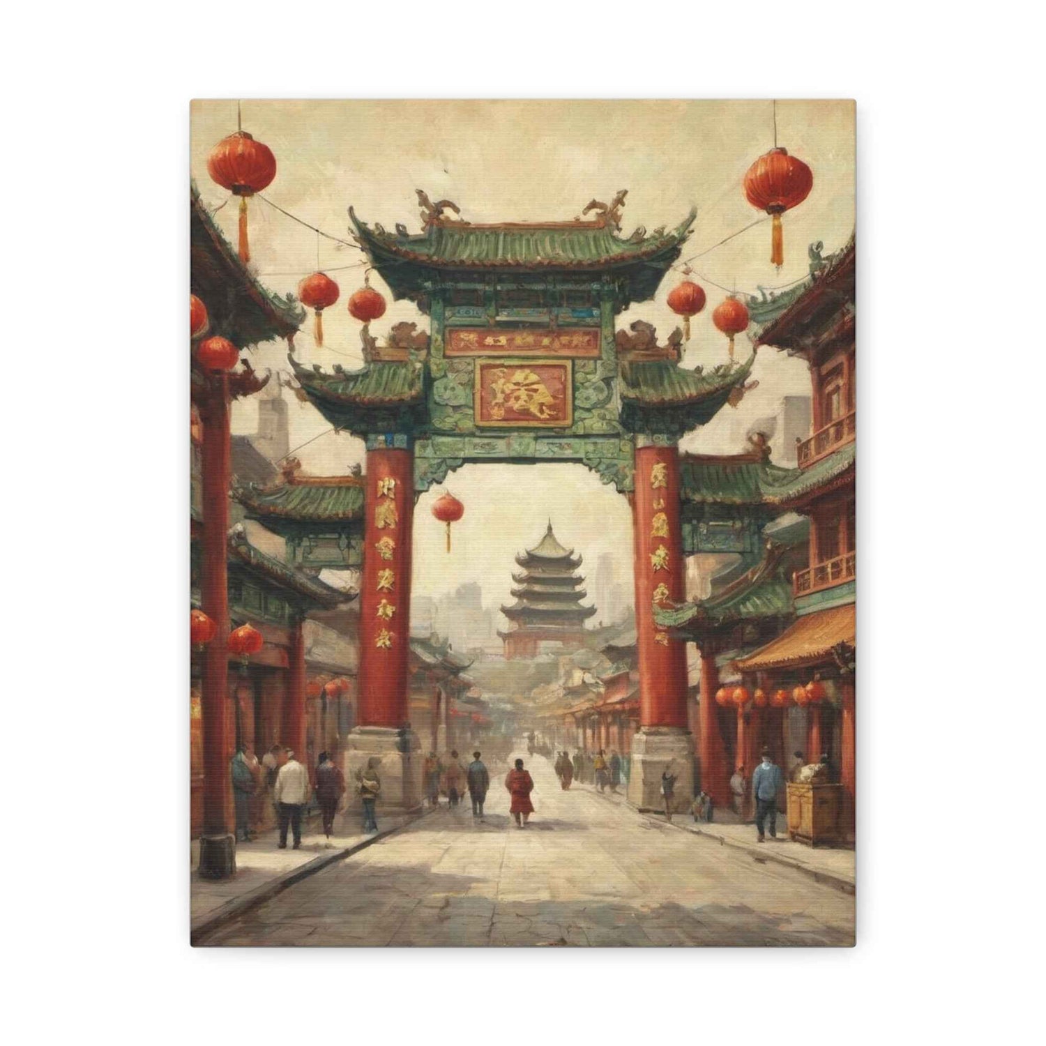 Chinese Street Gate Canvas Print — Vintage Asian Architecture Wall Art, Red Lanterns - AquilVision