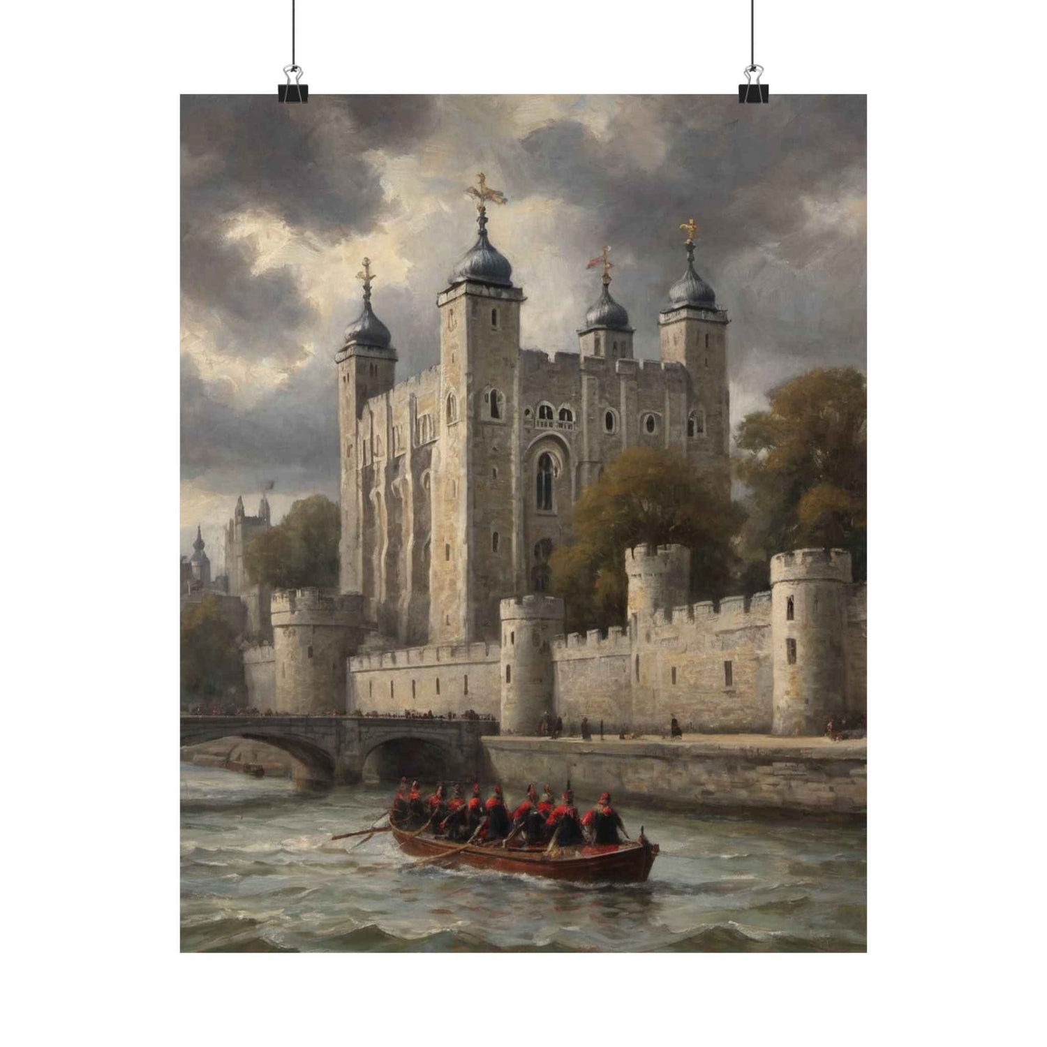 Matte Vertical Poster — Historic London Tower Artwork (Vintage Castle River Scene)