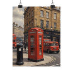 Vintage London Street Poster — Red Phone Booth Matte Vertical Print
