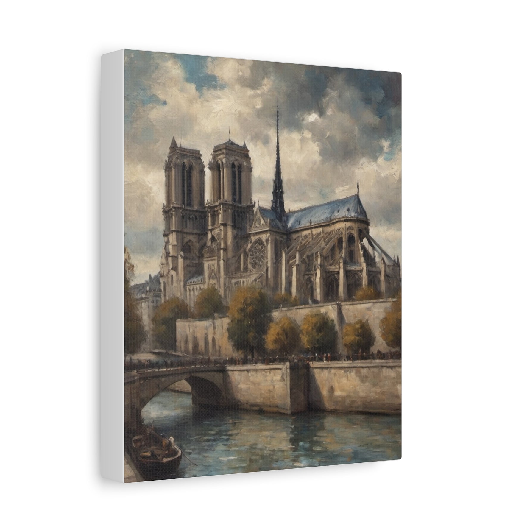 Notre Dame Riverbank Matte Canvas Wall Art — Classic Parisian Cathedral Print - AquilVision