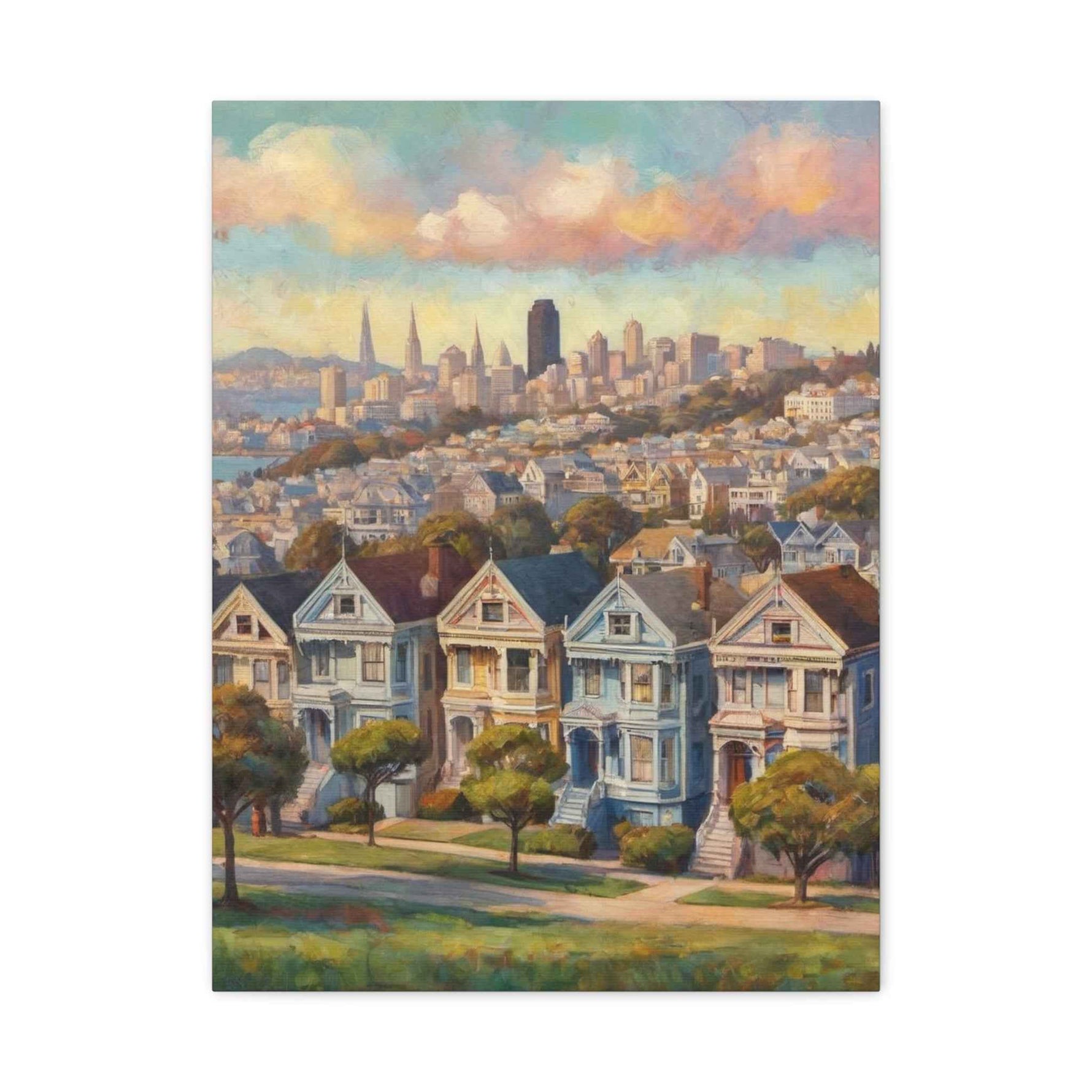 San Francisco Painted Skyline Canvas — Painted Ladies Wall Art (Matte Stretched) - AquilVision