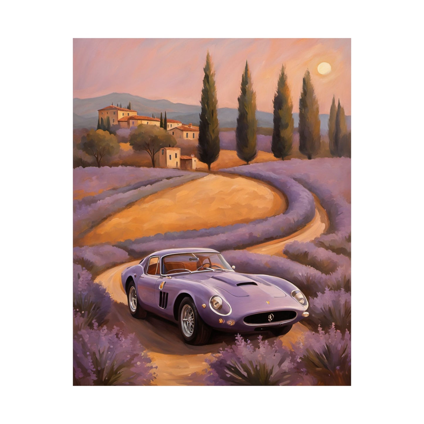 Lavender Landscape Car Poster, Wall Art Decor, Home Office Decor, Gift for Car Enthusiasts, Vintage Aesthetic Poster Printify