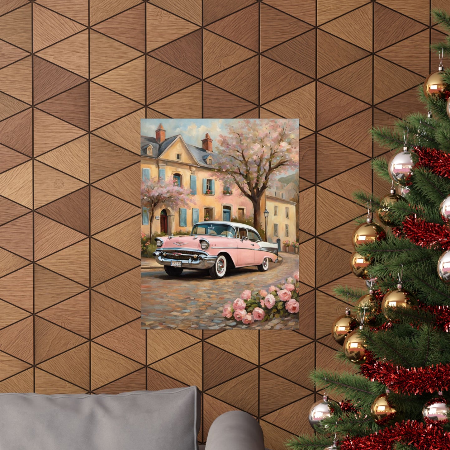 Vintage Car Floral Wall Art, Matte Vertical Posters for Home Decor, Retro Artwork for Living Room, Gift for Car Lovers, Nostalgic Decor