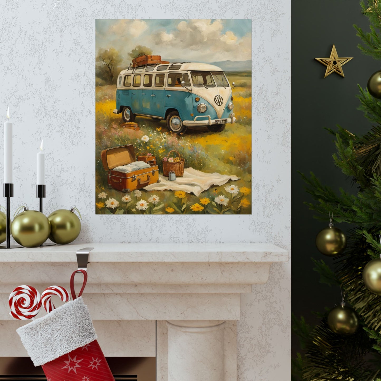 Vintage VW Bus Matte Vertical Posters, Bohemian Wall Art Prints, Travel Decor, Room Aesthetic, Gift for Adventure Lovers - AquilVision