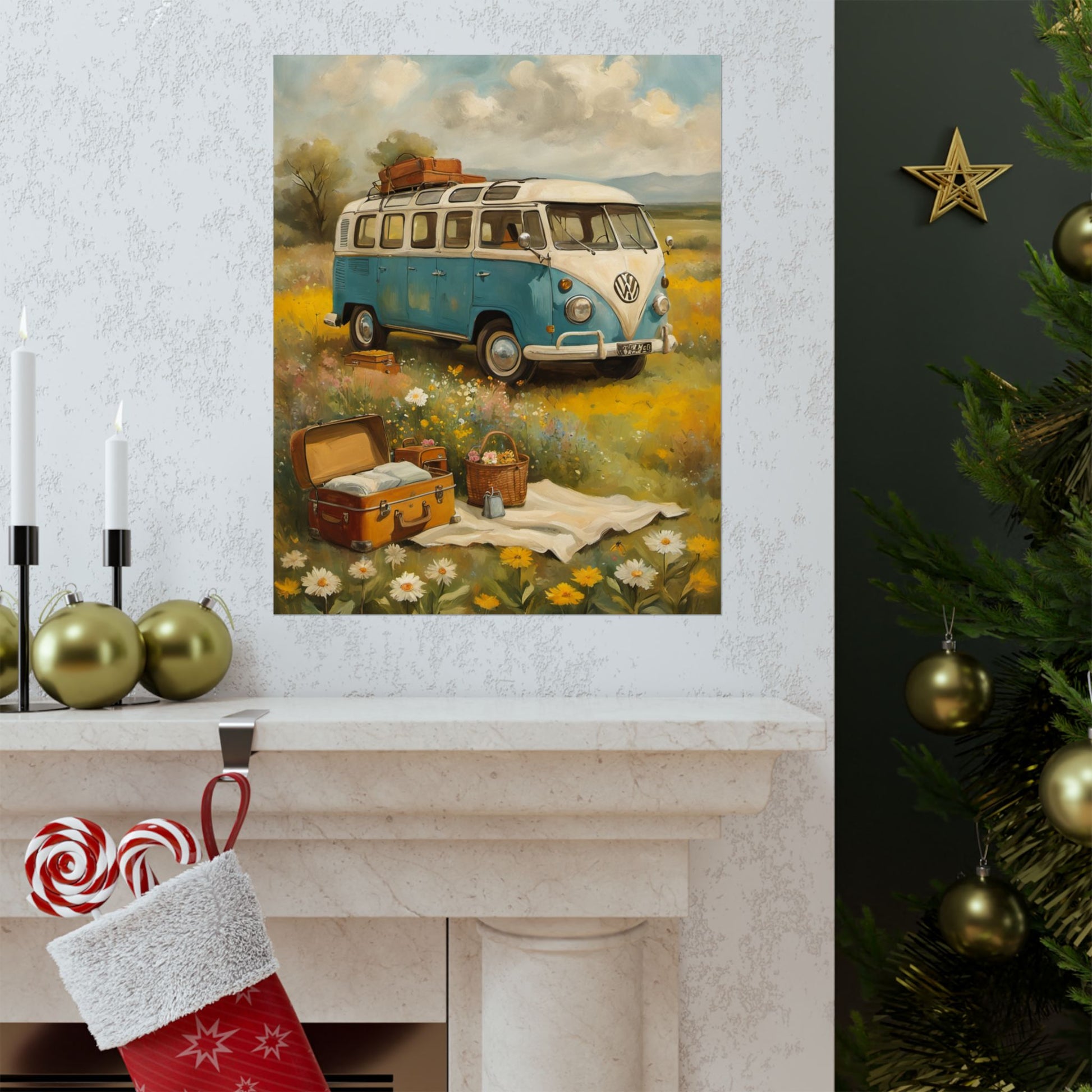 Vintage VW Bus Matte Vertical Posters, Bohemian Wall Art Prints, Travel Decor, Room Aesthetic, Gift for Adventure Lovers - AquilVision