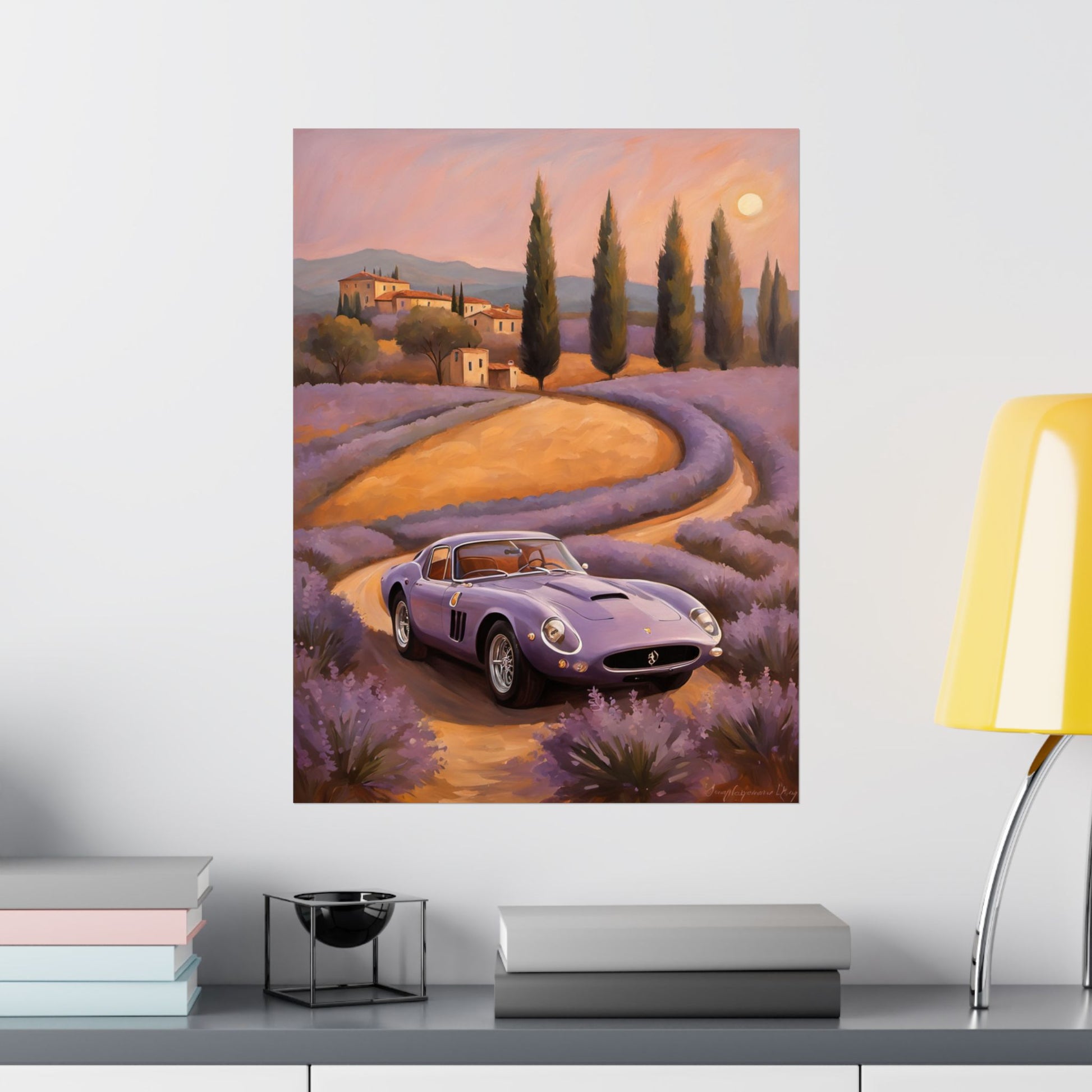 Lavender Landscape Car Poster, Wall Art Decor, Home Office Decor, Gift for Car Enthusiasts, Vintage Aesthetic Poster Printify
