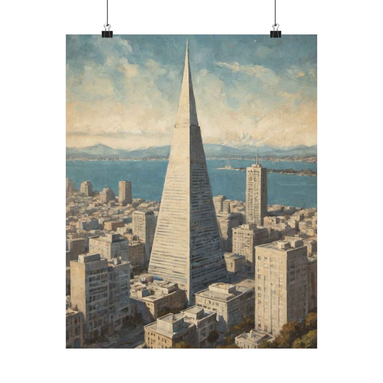 Vintage Cityscape Poster — Transamerica Pyramid Matte Vertical Print - AquilVision