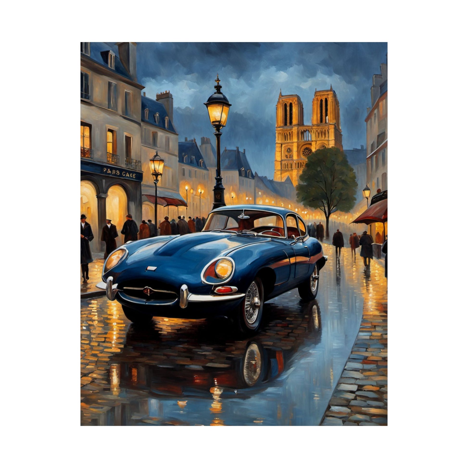 Vintage Car Poster, Paris Night Scene Art, Wall Decor, Classic Automobile Print, Gift for Car Lovers, Home Decoration - AquilVision
