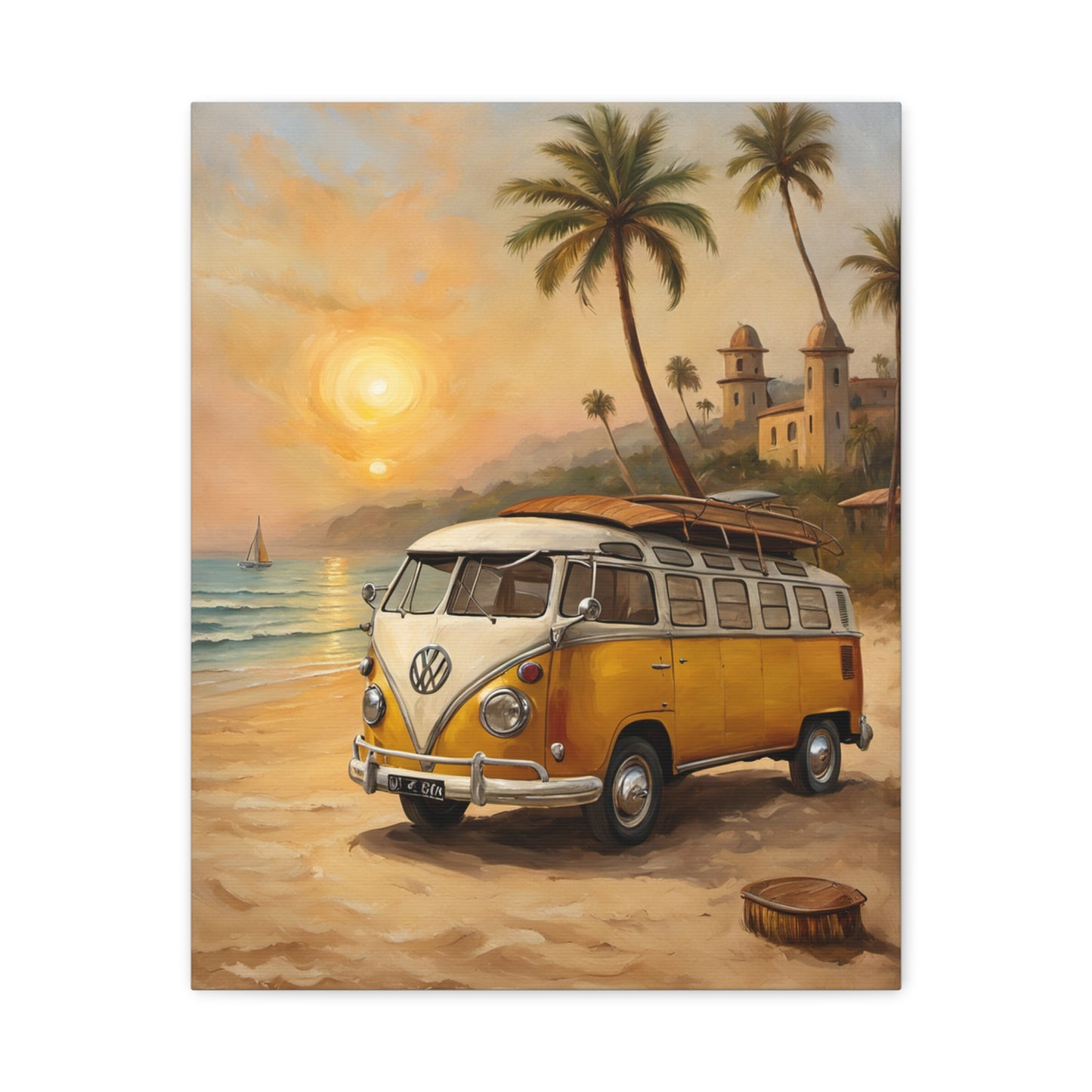 Beach Vibes Canvas Print, Summer Decor, VW Bus Art, Coastal Wall Art, Boho Home Decor, Travel-Inspired Gift