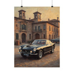 Vintage Ferrari in Italian Piazza Matte Poster — Classic Car Wall Art