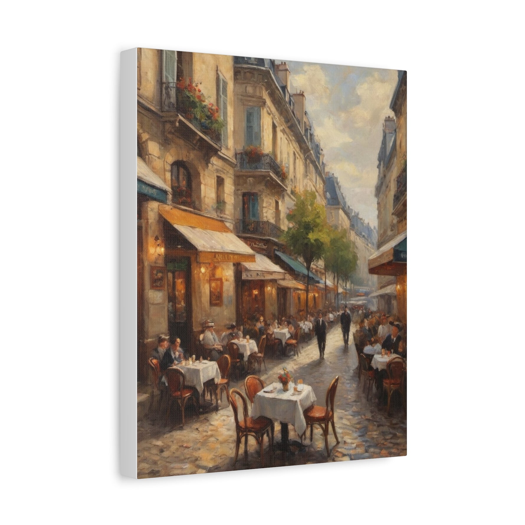 Paris Café Street Scene Matte Canvas Wall Art — Stretched 1.25" - AquilVision