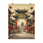 Chinese Street Archway Matte Poster — Vintage Pagoda Lantern Travel Art - AquilVision