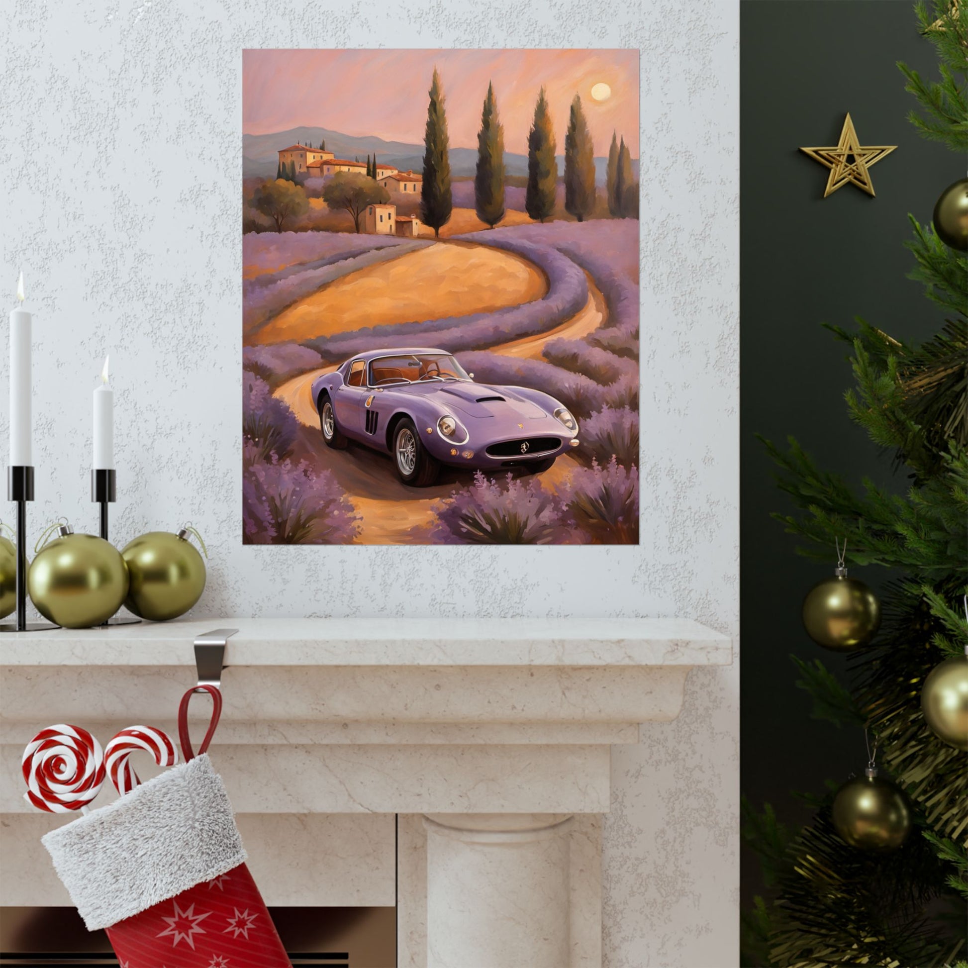 Lavender Landscape Car Poster, Wall Art Decor, Home Office Decor, Gift for Car Enthusiasts, Vintage Aesthetic Poster Printify