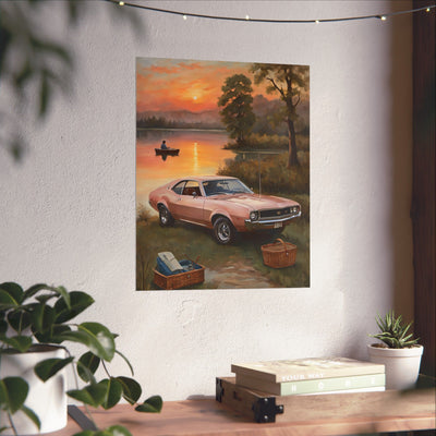 Vintage Car Sunset Matte Vertical Poster | AJ68 Collection Printify