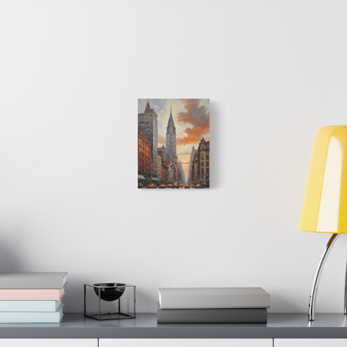 Chrysler Building New York Canvas Wall Art | Historic NYC Sunset Skyline Canvas Print | Impressionist Art Deco Architecture Art for Living Room & Office
