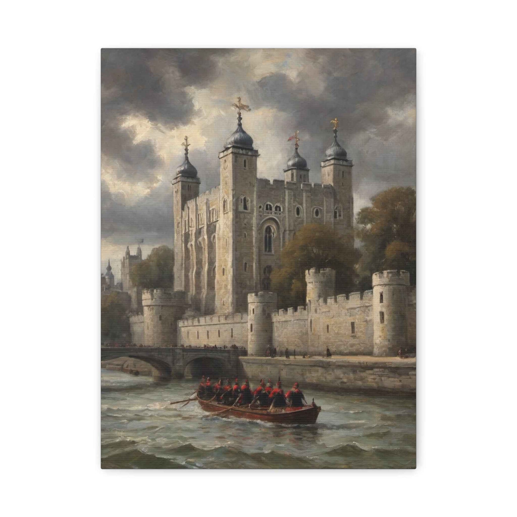 Historic Castle Matte Canvas Wall Art — Tower of London River Scene
