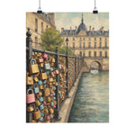 Paris Love Locks Matte Vertical Poster — Romantic Cityscape Wall Art - AquilVision
