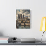 Notre Dame Riverbank Matte Canvas Wall Art — Classic Parisian Cathedral Print - AquilVision