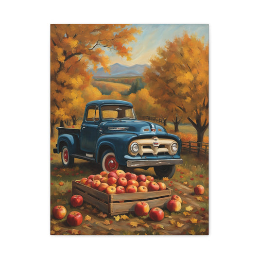 Rustic Truck Canvas Wall Art, Autumn Decor, Vintage Farmhouse Print, Thanksgiving Home Decoration, Cozy Fall Vibes, Gift for Nature Lovers