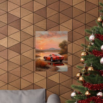 Scenic Car Wall Art, Vintage Car Poster, Automotive Decor, Nature Artwork, Gift for Him, Room Aesthetic, Classic Car Print Printify