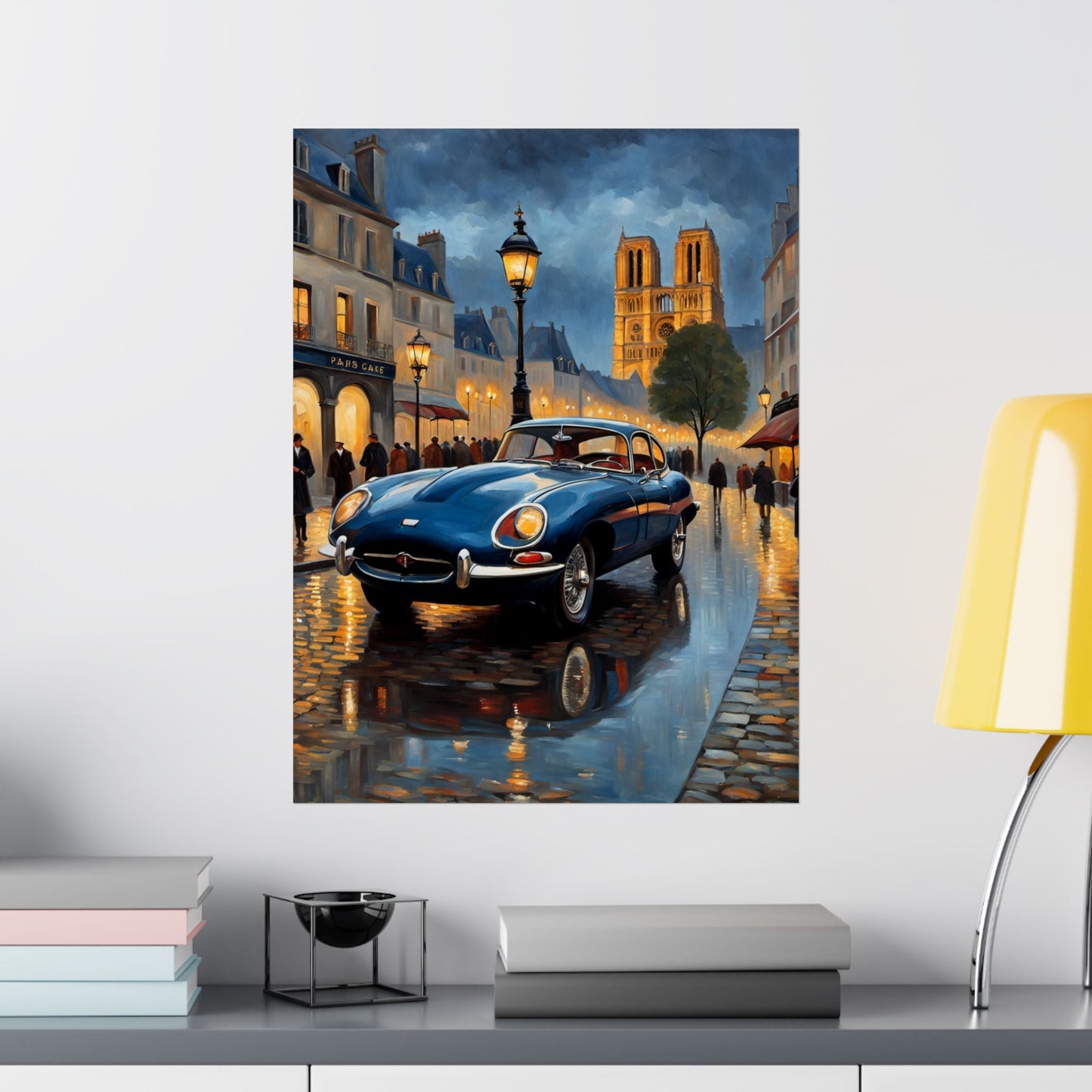 Vintage Car Poster, Paris Night Scene Art, Wall Decor, Classic Automobile Print, Gift for Car Lovers, Home Decoration - AquilVision