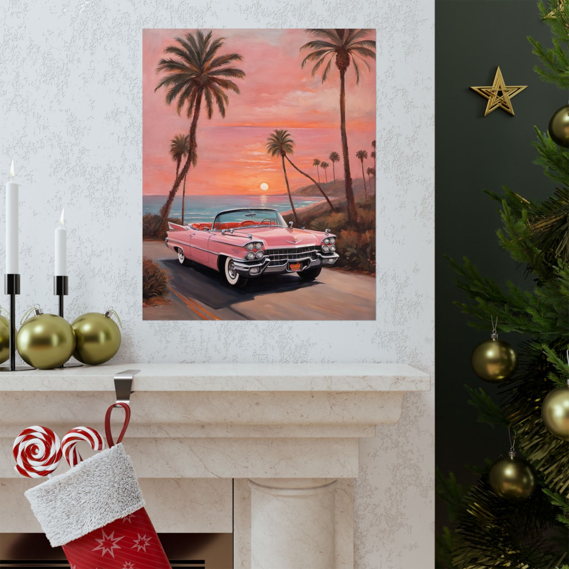 Retro Sunset Poster, Vintage Car Wall Art, 50s Decor, Tropical Vibes Home Decor, Gift for Car Lovers, Beach House Art - AquilVision