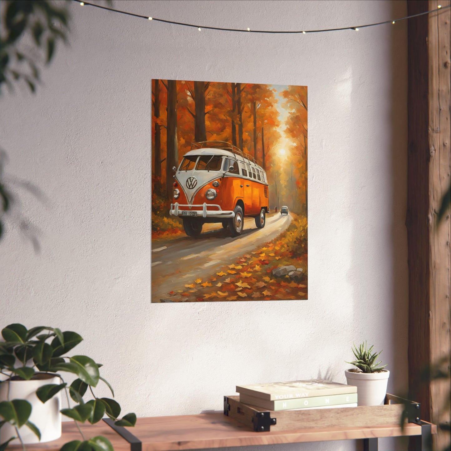 Fall Adventure Matte Vertical Posters, Vintage VW Bus Art, Autumn Decor, Scenic Wall Art, Road Trip Print, Cozy Home Aesthetic - AquilVision