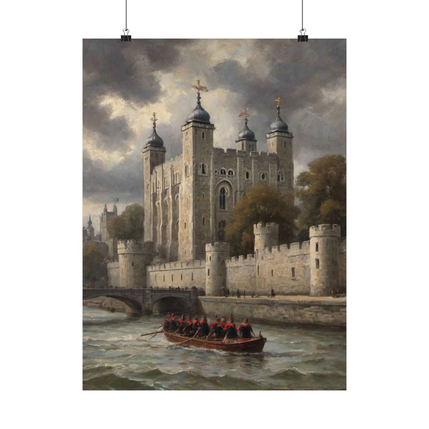 Matte Vertical Poster — Historic London Tower Artwork (Vintage Castle River Scene)