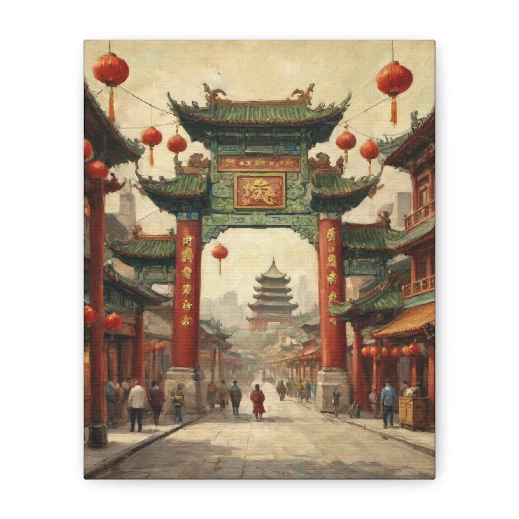 Chinese Street Gate Canvas Print — Vintage Asian Architecture Wall Art, Red Lanterns - AquilVision