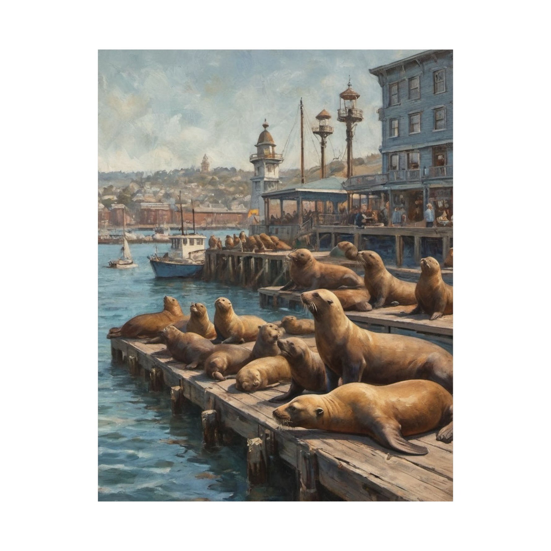 Sea Lion Harbor Matte Vertical Poster — Coastal Nautical Wall Art - AquilVision