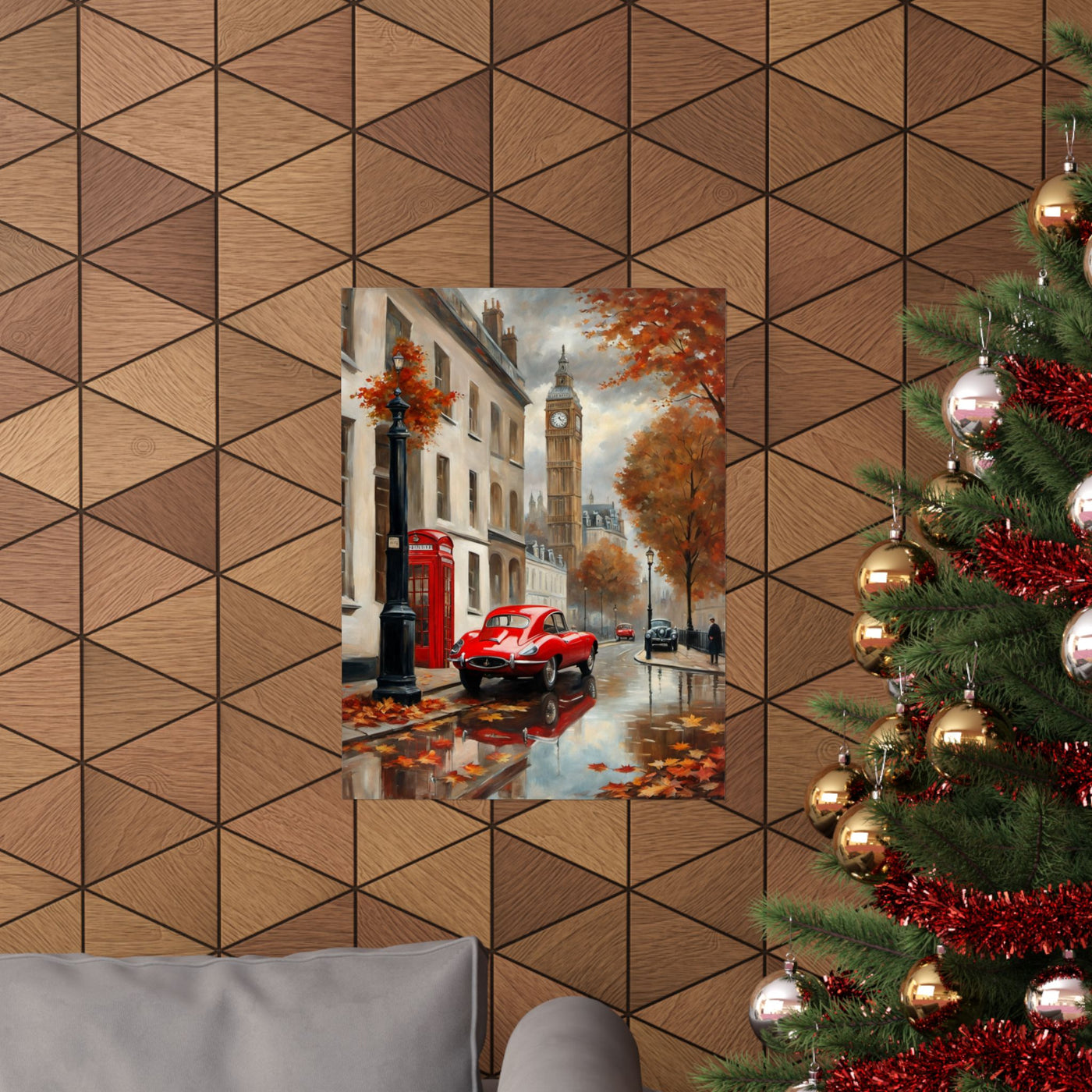 Autumn Cityscape Matte Vertical Posters, Vintage Car Art Print, Home Décor for Fall, Wall Art for Living Room, Gift for Car Enthusiasts - AquilVision