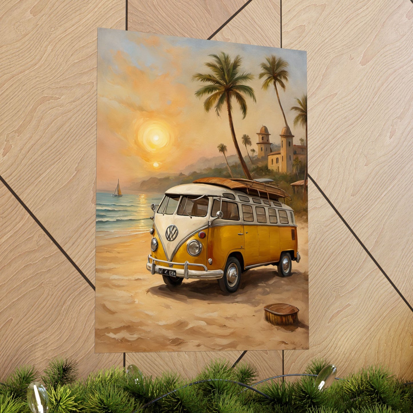 Vintage Beach Van Matte Poster, Retro Wall Art, Boho Decor, Coastal Room Decoration, Summer Vibes Art Print - AquilVision