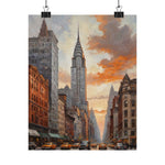 New York City Skyline Matte Poster — Vintage Chrysler Building Street Scene