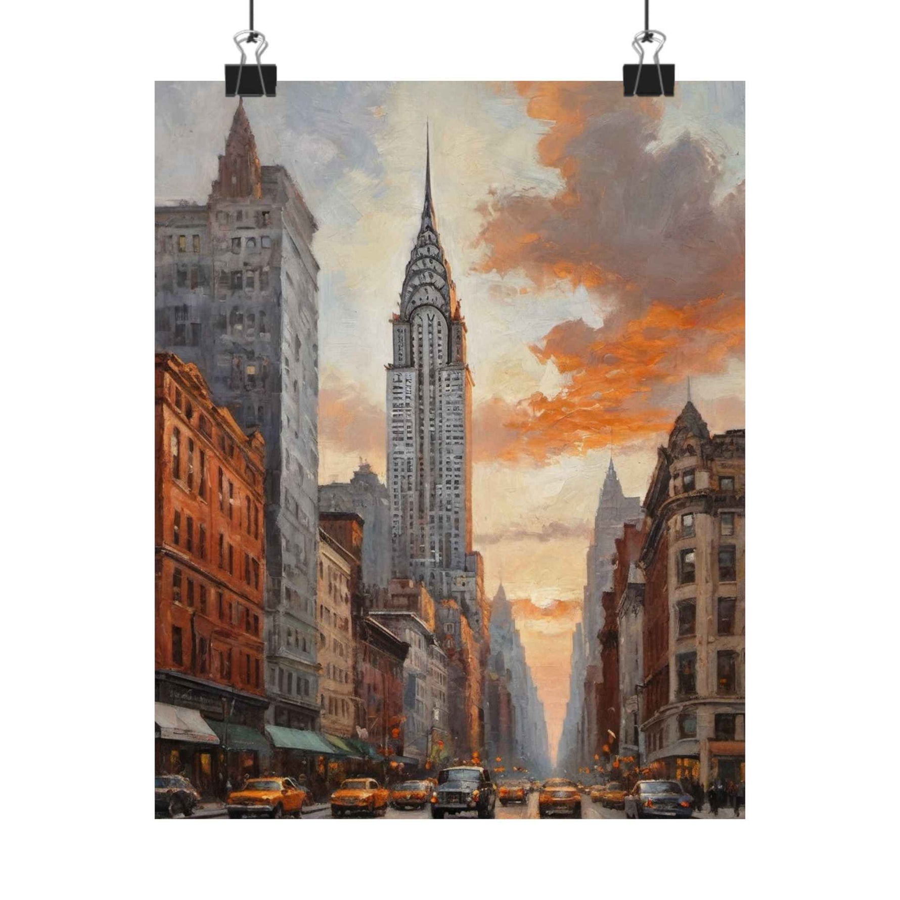 New York City Skyline Matte Poster — Vintage Chrysler Building Street Scene