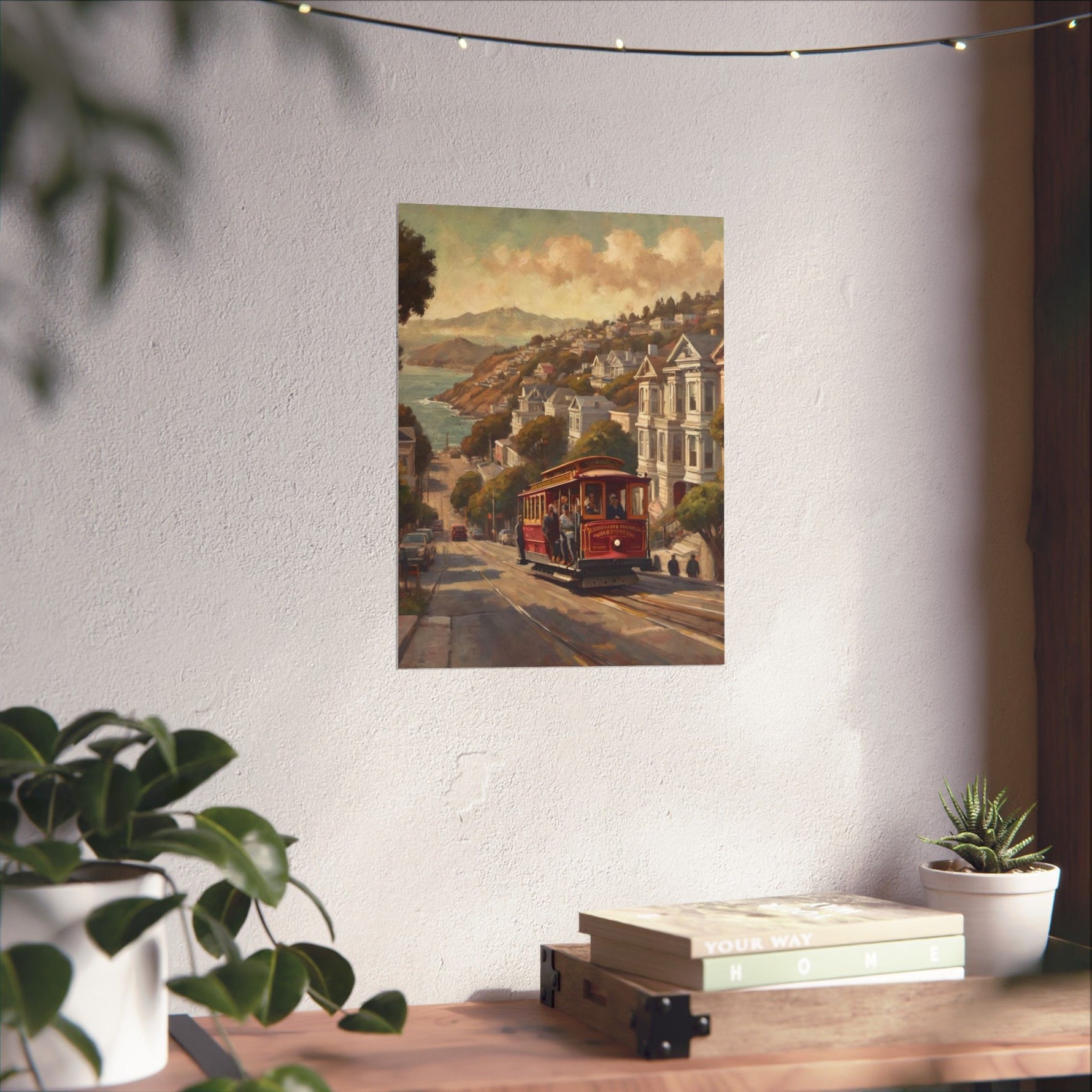 San Francisco Cable Car Poster — Vintage Coastal Cityscape Matte Vertical Print - AquilVision