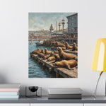 Sea Lion Harbor Matte Vertical Poster — Coastal Nautical Wall Art - AquilVision